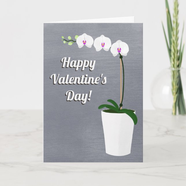 Happy Valentine's Day Orchid Flowers Blank Inside Note Card (Front)