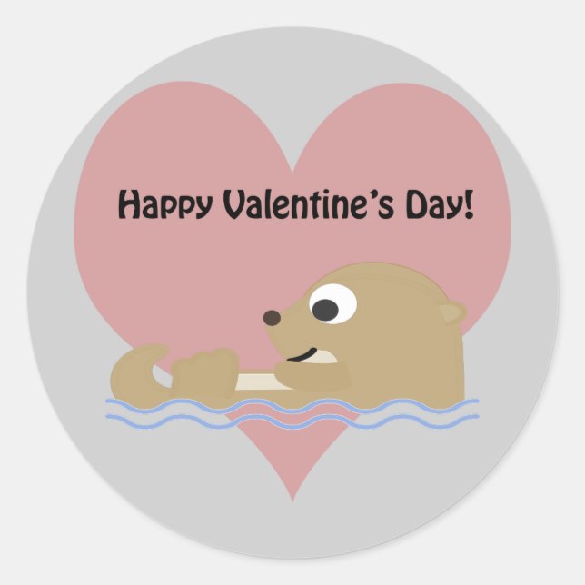 Happy Valentines Day Otter Classic Round Sticker (Front)