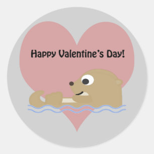 Happy Valentines Day Otter Classic Round Sticker