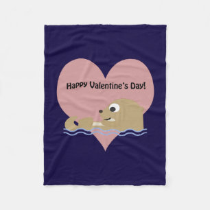 Happy Valentines Day Otter Fleece Blanket