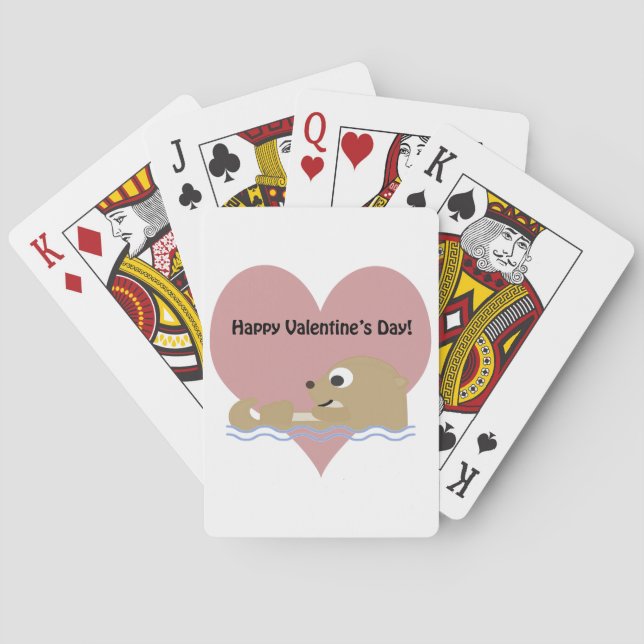 Happy Valentines Day Otter Playing Cards (Back)