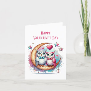 Happy Valentine's Day owl couple Holiday Card
