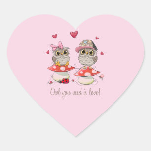 Happy Valentine's Day Owls  Heart Sticker