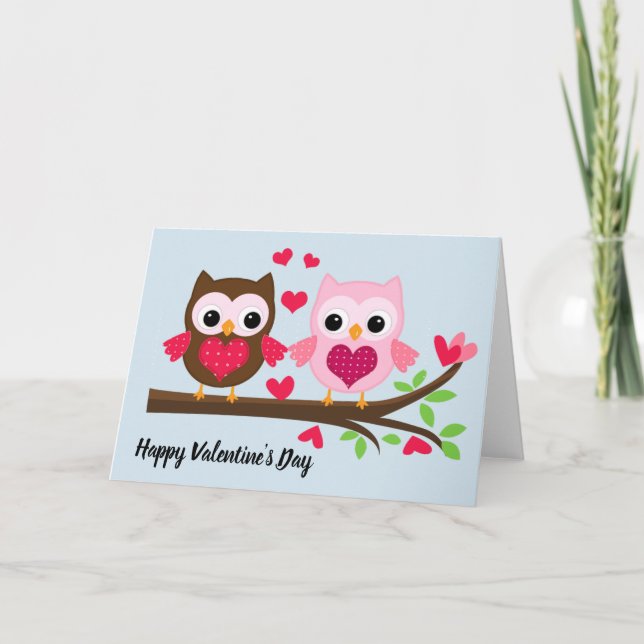 Happy Valentine's Day Owls Holiday Card (Front)
