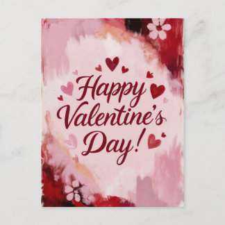 Happy Valentine's Day! Painted Brush Strokes Holiday Postcard