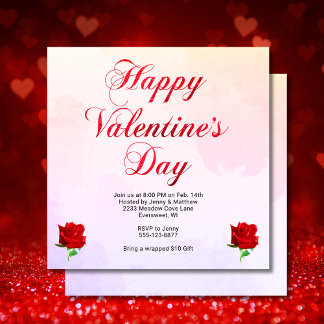 Happy Valentine's Day Pastel Red Roses Party SQ Invitation