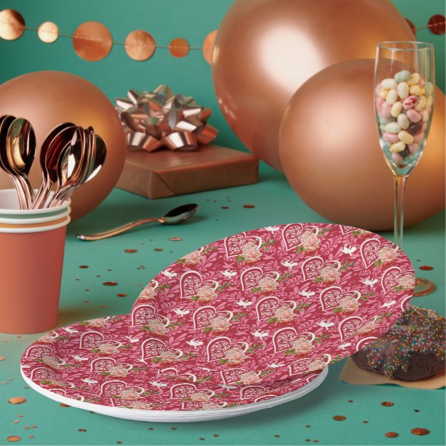 Happy Valentine's day pattern design  Paper Plate (Multi)
