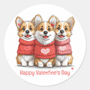 Happy Valentines Day Pembroke Welsh Corgi Dogs Classic Round Sticker