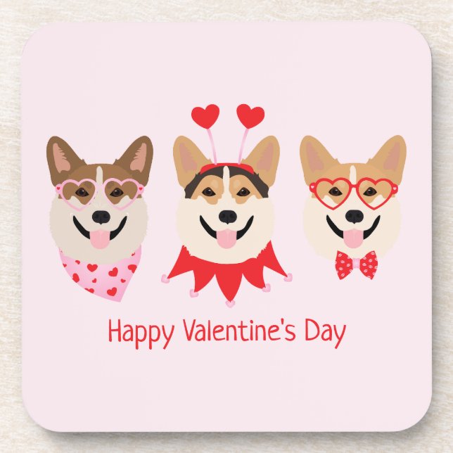 Happy Valentines Day Pembroke Welsh Corgi Dogs Coaster (Front)