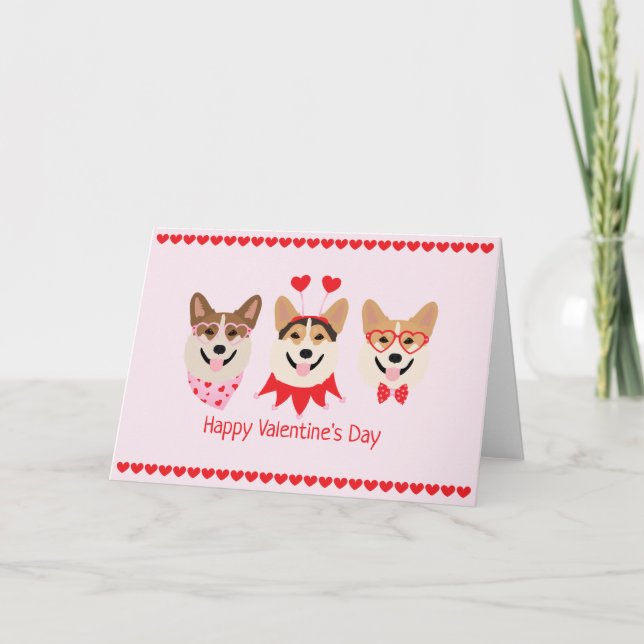 Happy Valentines Day Pembroke Welsh Corgi Dogs Holiday Card (Front)
