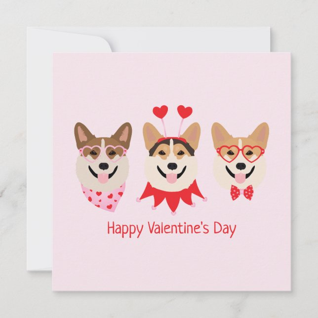Happy Valentines Day Pembroke Welsh Corgi Dogs Holiday Card (Front)