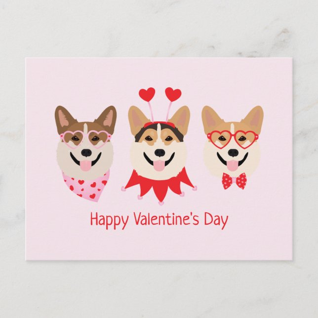 Happy Valentines Day Pembroke Welsh Corgi Dogs Postcard (Front)
