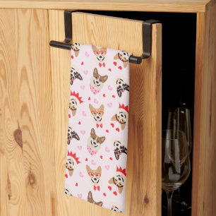 Happy Valentines Day Pembroke Welsh Corgi Dogs Tea Towel