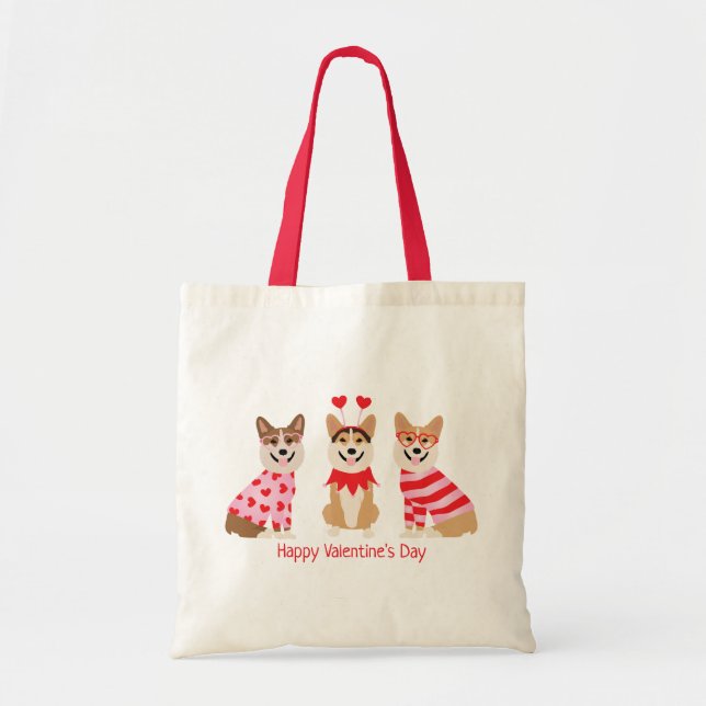 Happy Valentines Day Pembroke Welsh Corgi Dogs Tote Bag (Front)