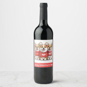 Happy Valentines Day Pembroke Welsh Corgi Dogs Wine Label