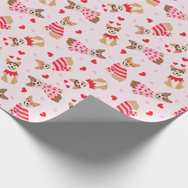 Happy Valentines Day Pembroke Welsh Corgi Dogs Wrapping Paper (Corner)