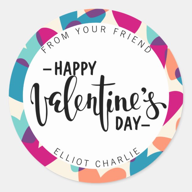Happy Valentine's Day Personalised  Classic Round Sticker (Front)