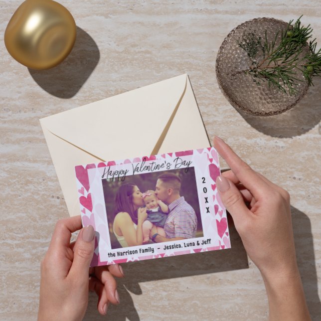 Happy Valentine's Day Photo Cute Pink Blush Hearts Holiday Card (Creator Uploaded)