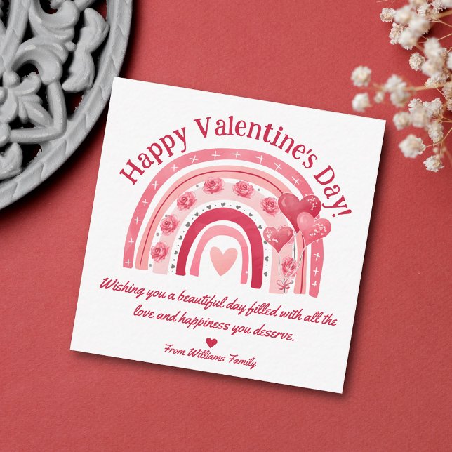 happy valentines day, pink boho rainbow hearts  card (Creator Uploaded)