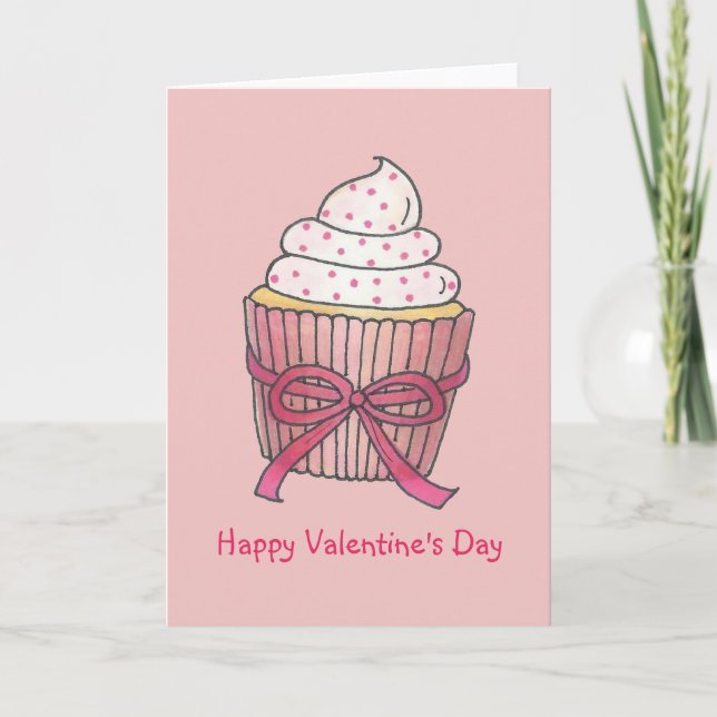 Happy Valentine's Day Pink Cupcake Cake Love Holiday Card (Front)