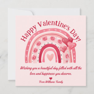 happy valentines day, pink cute rainbow hearts card