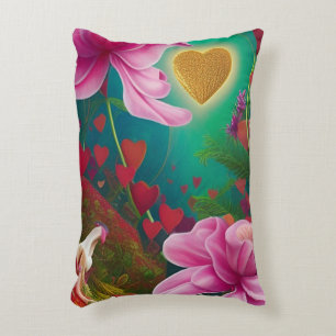 Happy Valentines Day -Pink Flowers and Hearts Decorative Cushion