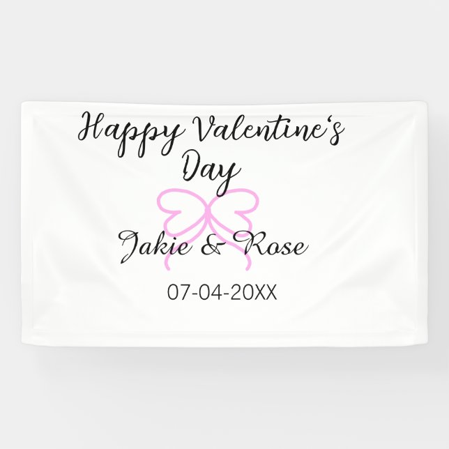 Happy Valentine's day pink heart bow name date sty Banner (Horizontal)