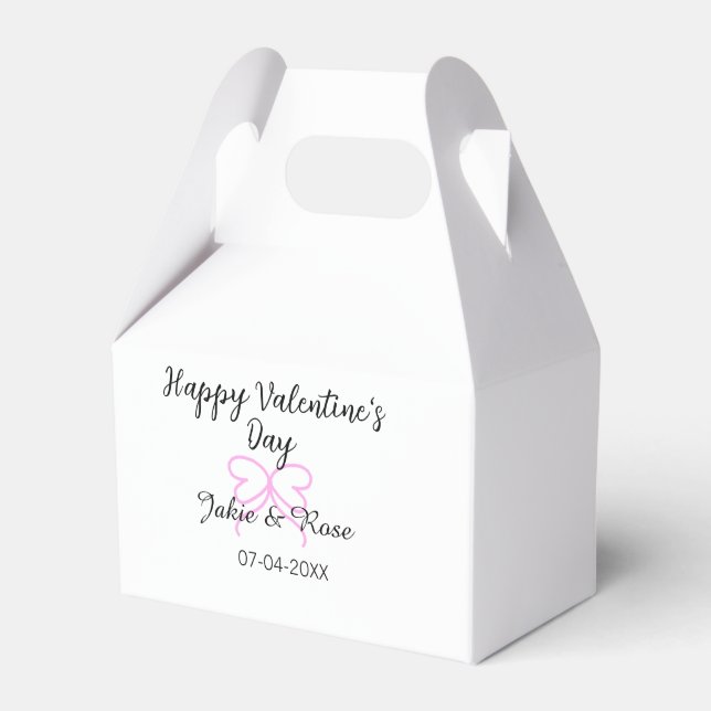 Happy Valentine's day pink heart bow name date sty Favour Box (Front Side)
