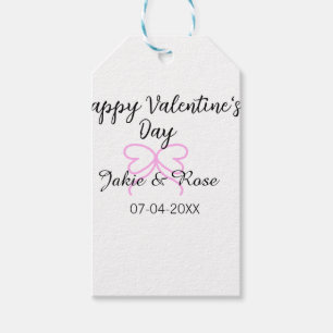Happy Valentine's day pink heart bow name date sty Gift Tags