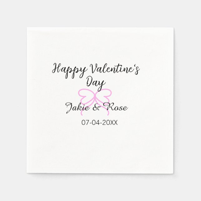 Happy Valentine's day pink heart bow name date sty Napkin (Front)