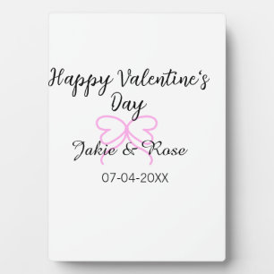 Happy Valentine's day pink heart bow name date sty Plaque