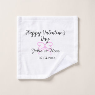 Happy Valentine's day pink heart bow name date sty Wash Cloth