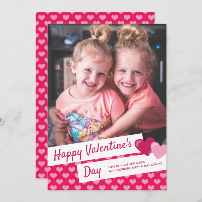 Happy Valentine's Day Pink Heart Custom Photo Holiday Card (Front/Back)
