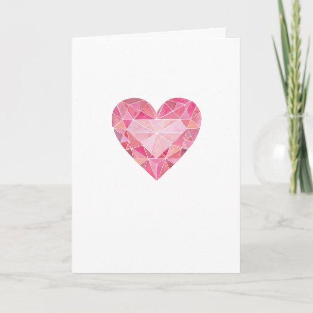 Happy Valentines Day Pink Heart Diamond Gem Love Holiday Card (Front)