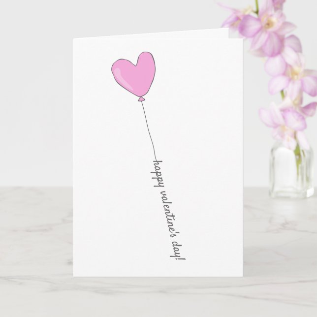 Happy Valentine's Day - Pink Heart Shaped Balloon Card (Orchid)
