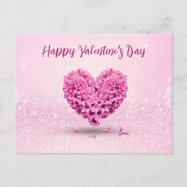Happy Valentine's Day Pink Hyacinth Heart Lovely Postcard (Front)
