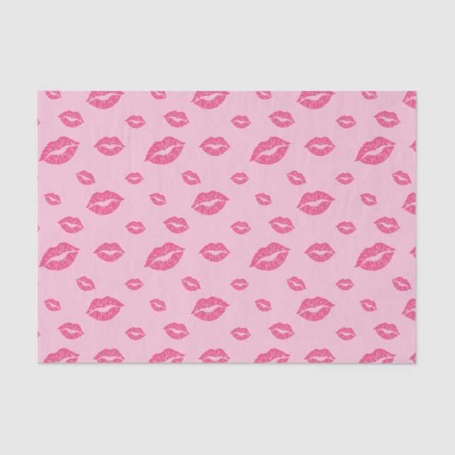 Happy Valentine's Day Pink Lipstick Blot Kiss Tissue Paper (Front)