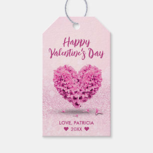 Happy Valentine's Day Pink Lovely Hyacinth Heart Gift Tags