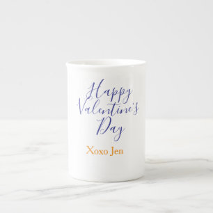 Happy Valentine's day pink purple xoxo love name c Bone China Mug