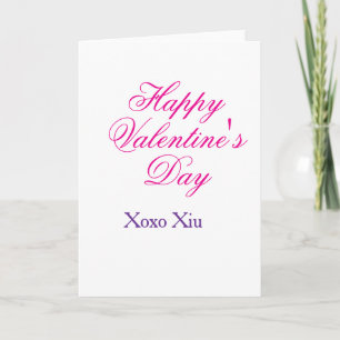 Happy Valentine's day pink purple xoxo love name c Card
