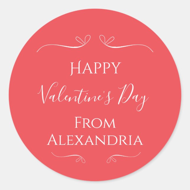 Happy Valentines Day Pink Red Classic Round Sticker (Front)