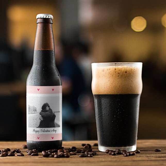 Happy Valentine's Day | Pink & Red Heart | Gift Beer Bottle Label (Creator Uploaded)