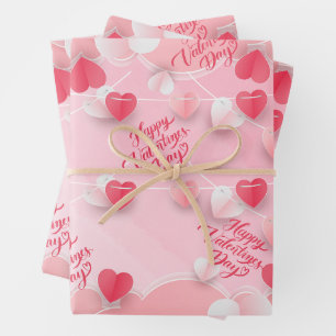 Happy Valentine's Day Pink Red Hearts  Wrapping Paper Sheet