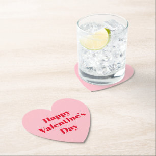 Happy Valentine's day pink red modern typography Paper Coaster