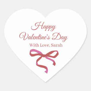 Happy valentine's Day Pink Ribbon Heart Sticker