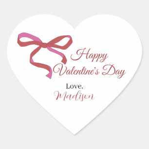 Happy Valentine's Day Pink Ribbon  Heart Sticker