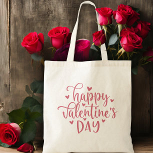 Happy Valentine's Day Pink Script & Hearts Tote Bag