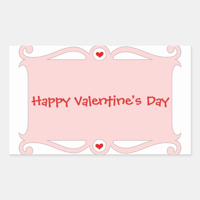 Happy Valentine's Day Pink Scroll Rectangular Sticker (Front)