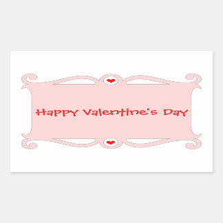 Happy Valentine's Day Pink Scroll Rectangular Sticker