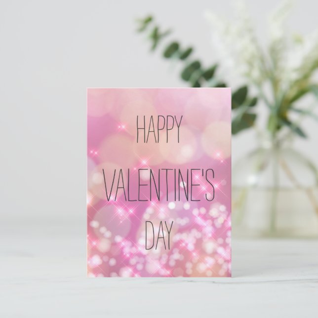 Happy Valentine's Day -  Pink Sparkles Postcard (Standing Front)